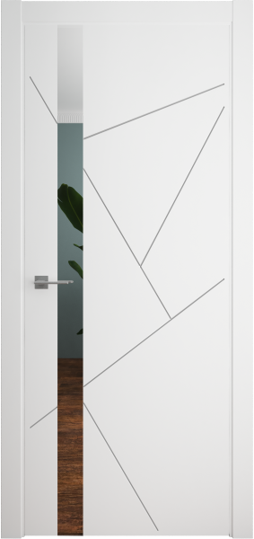 Межкомнатная дверь Albero Геометрия-6 ДГ Белый/ Зеркало 600х2000 (Защелка магнит. WC)