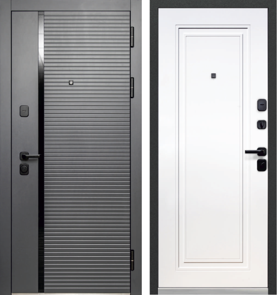 Входная дверь Luxor 2МДФ Горизонталь Нео Сатин графит/ Белый 860х2050 Левое