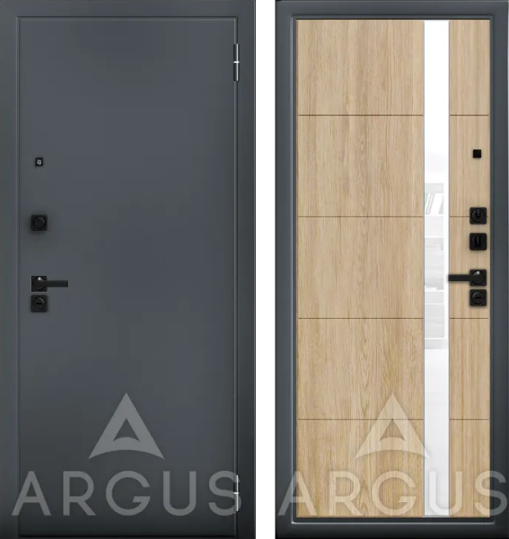Входная дверь Argus ДА 85 Сирма Букле графит/ Дуб европейский/ Белый лакобель 870х2060 Левое