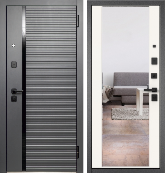 Входная дверь Мастино Trust Eco PP Веллюто оскуро Si-5/ Белый 9E-164 mirror 860х2050 Левое