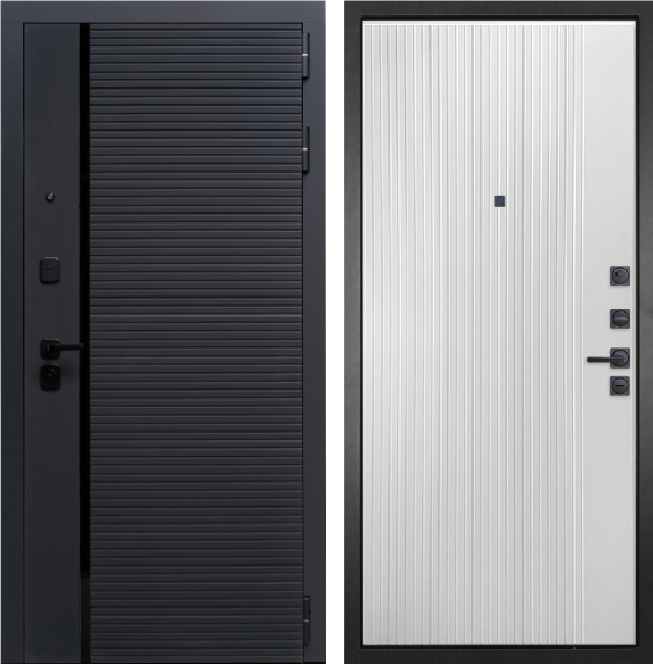 Входная дверь Гранит Пиано Графит/ панель Пиано вертикальная 076 белая 860х2050 Левое