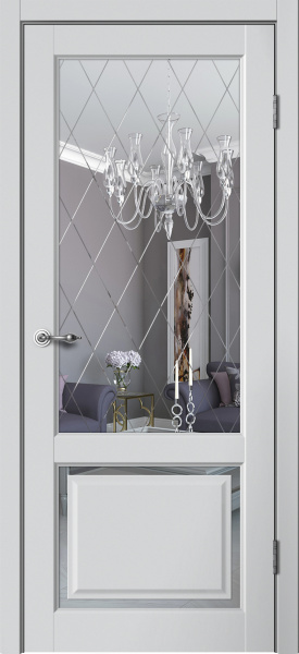 Межкомнатная дверь FlyDoors E03 Эмалит Серебристый/ Зеркало 900х2000