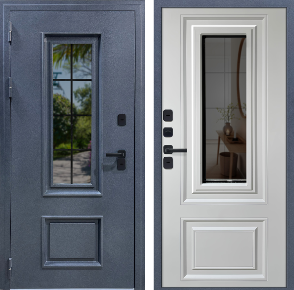 Входная дверь с терморазрывом VFD Termo Vetro Букле графит/ Шагрень белая 860х2050 Левое