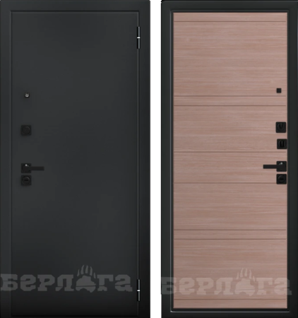 Входная дверь Берлога Ультра Марвин Букле черный/ Дуб европейский красный горизонт 970х2060 Правое