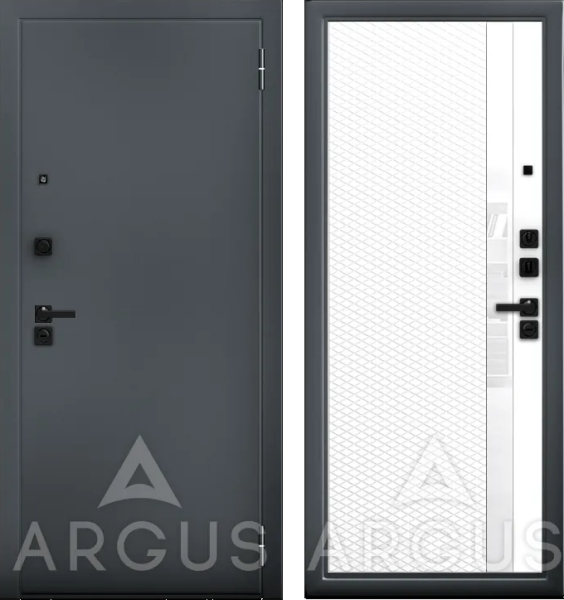 Входная дверь Argus ДА 85 Норвич Букле графит/ Эмалит арктик/ Белый лакобель 870х2060 Левое
