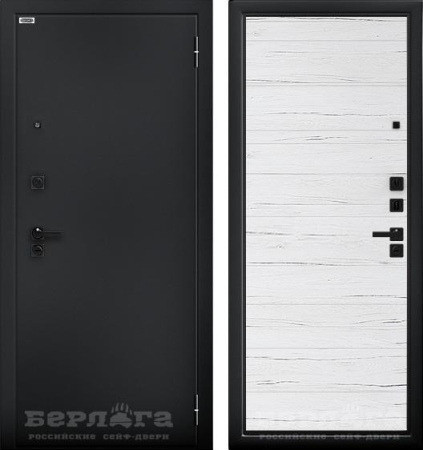 Входная дверь Берлога Ультра Лайн Букле черный/ Дуб белый 970х2060 Правое