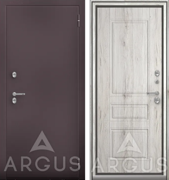 Входная дверь с терморазрывом Argus Тепло Оливер Букле темно-коричневый/ Рустик серый 870х2050 Левое