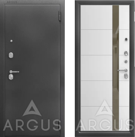 Входная дверь Argus ДА 95 Сирма  Антик серебро/ Белый арктик/ Темное зеркало 870х2060 Левое