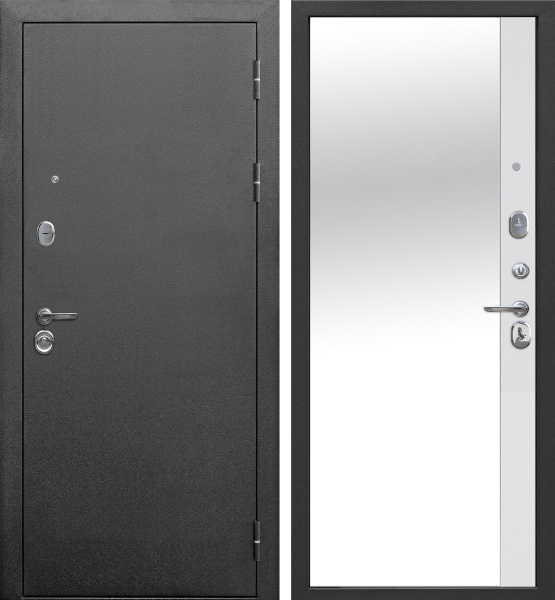 Входная дверь Ferroni 9 см серебро Зеркало Эмалит белый 860х2050 Левое