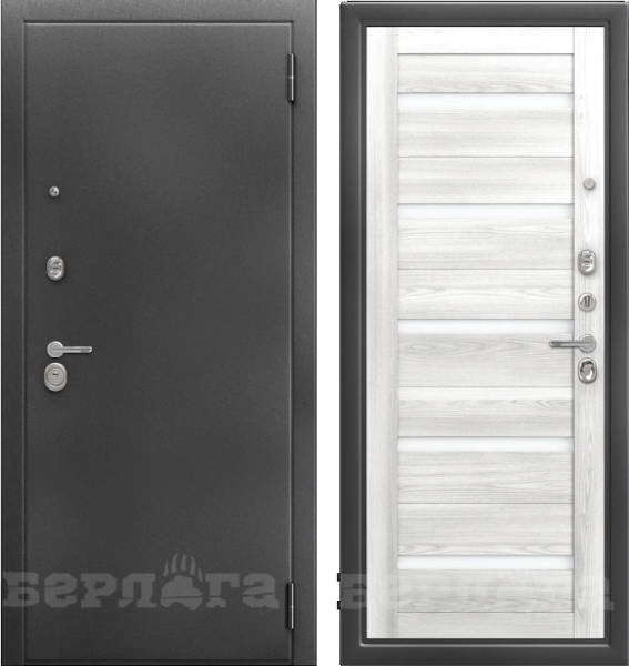 Входная дверь Берлога Тринити Нова Александра (промо) Антик серебро/ Ясень Ривьера айс/ Белый лакобель 970х2060 Правое
