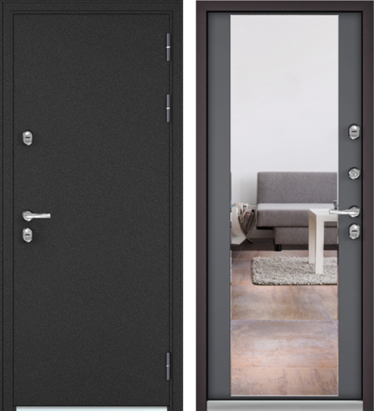 Входная дверь с терморазрывом Мастино TERMO SPLIT Букле антрацит/ Веллюто оскуро 10TS-164/mirror 960х2050 Левое