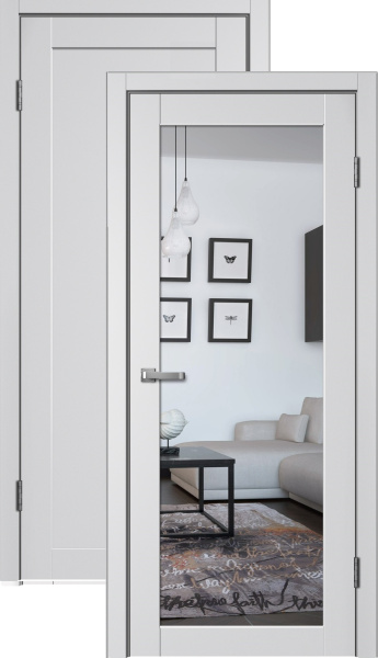 Межкомнатная дверь FlyDoors 276 Эмалит Серебристый/ Зеркало 900х2000