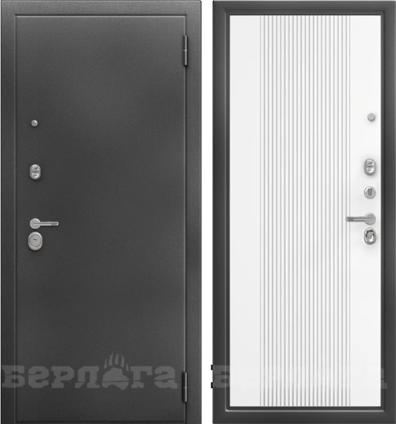 Входная дверь Берлога Тринити Нова Элемент Антик серебро/ Эмалит арктик 870х2060 Левое