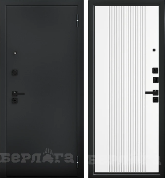 Входная дверь Берлога Ультра Элемент Букле черный/ Эмалит арктик 870х2060 Левое