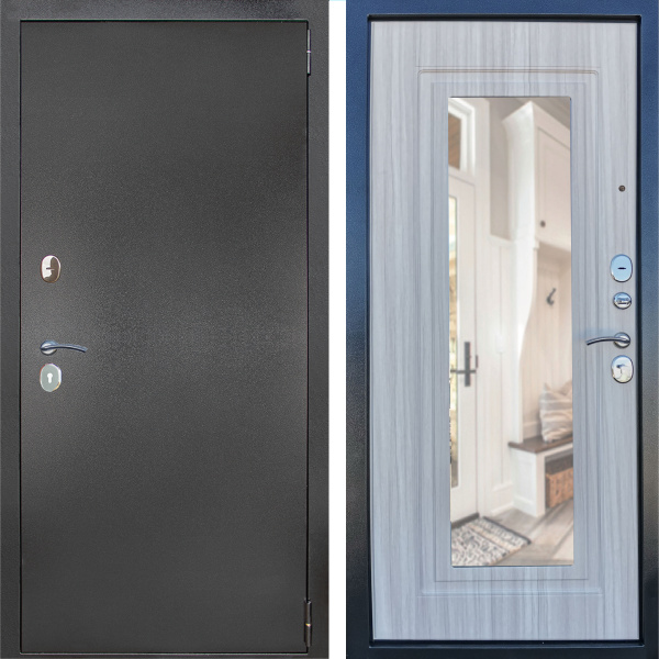 Входная дверь Дверной континент ДК-70 зеркало Антик серебро/ Сандал белый 860х2050 Левое