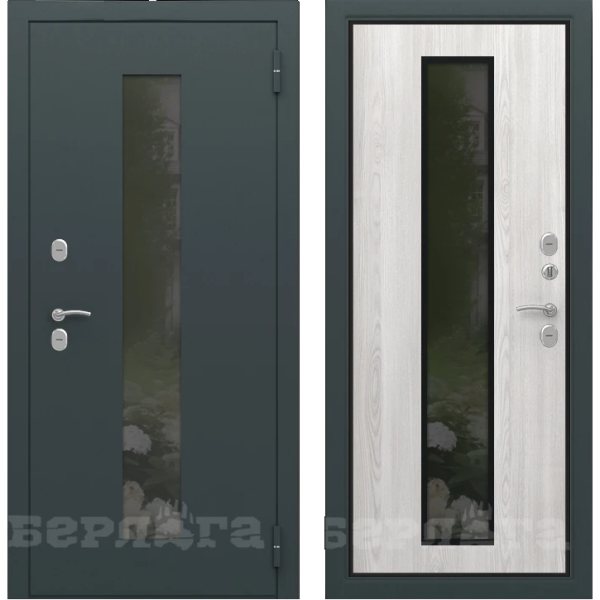 Входная дверь с терморазрывом Берлога Сибирь 3К Термо Айс Шагрень 7024/ Ясень Ривьера айс 870х2050 Левое