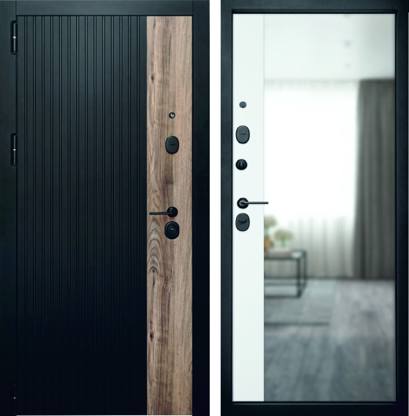 Входная дверь VFD Combi Band Maxi Mirror Carbon-Walnut/ Emalex Ice 850х2030 Левое