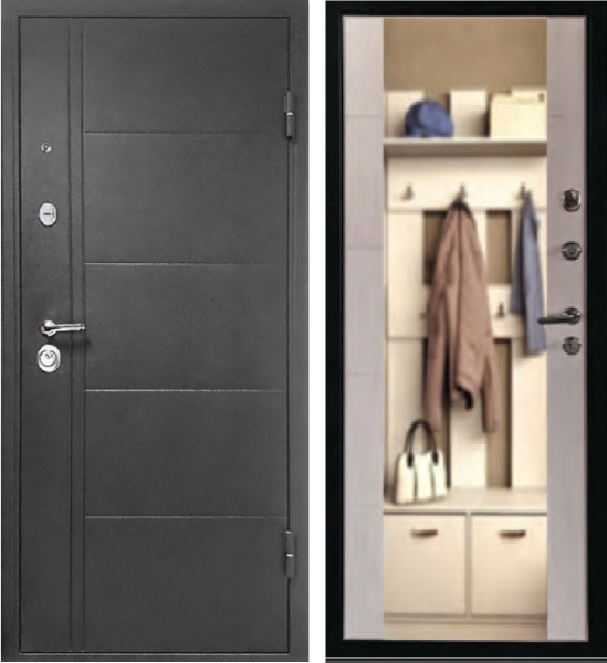 Входная дверь Форпост Эверест зеркало Серый муар/ Беленый дуб 860х2050 Левое