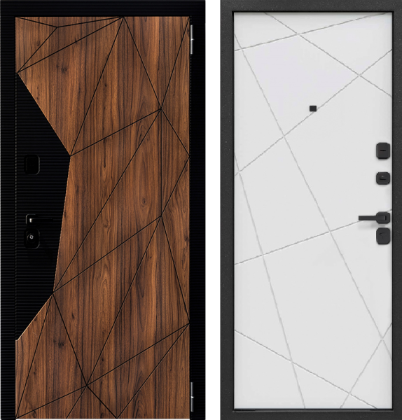 Входная дверь Ferroni 9 см Геометрия Орех каньон коньяк/ Эмалит белый 860х2050 Левое