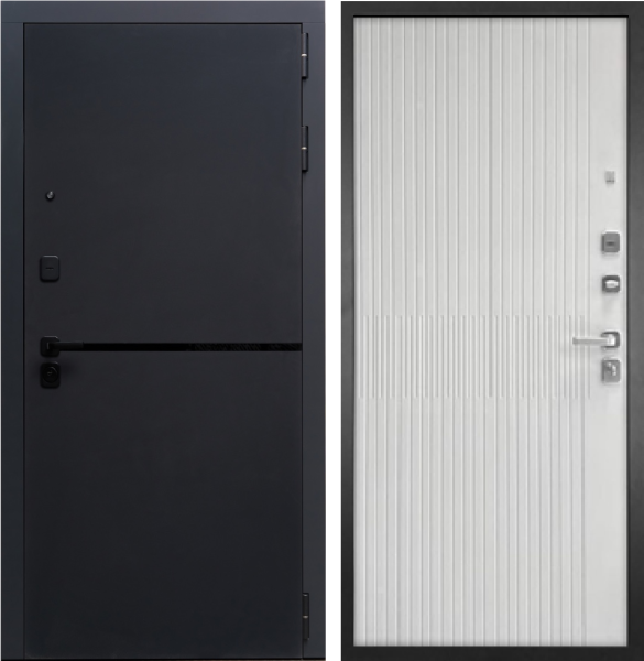 Входная дверь Гранит Горизонт Черный/ панель Бриони белая 860х2050 Левое